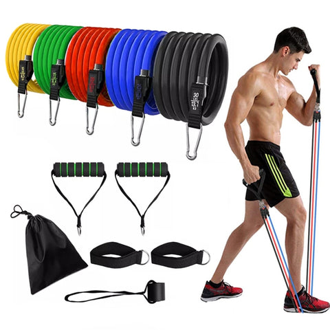 11pcs/Set Latex Resistance Bands Set Exercise Yoga Tube Pull Rope Fitness Sport Rubber Elastic Bands Muscle Strength Training